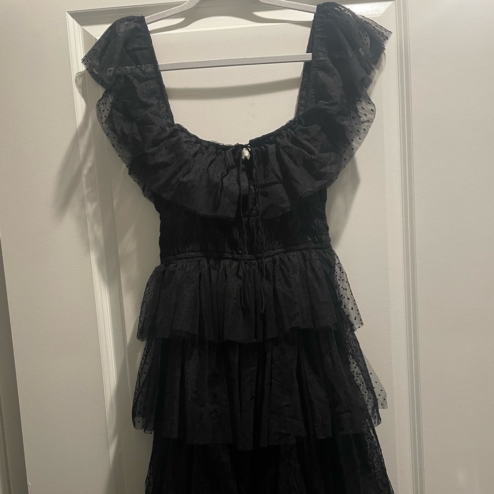 Black Baltic born Valora Swiss dot maxi dress